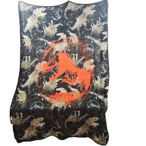 Jurassic World Dinosaur Blanket Soft Fleece Throw 46" x 66" Black & Beige